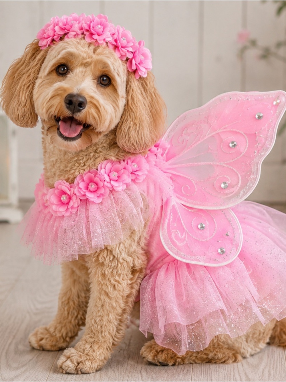 Pink Fairy Dog Costume M/L Small Wings Tutu Pet Halloween Costume NWT